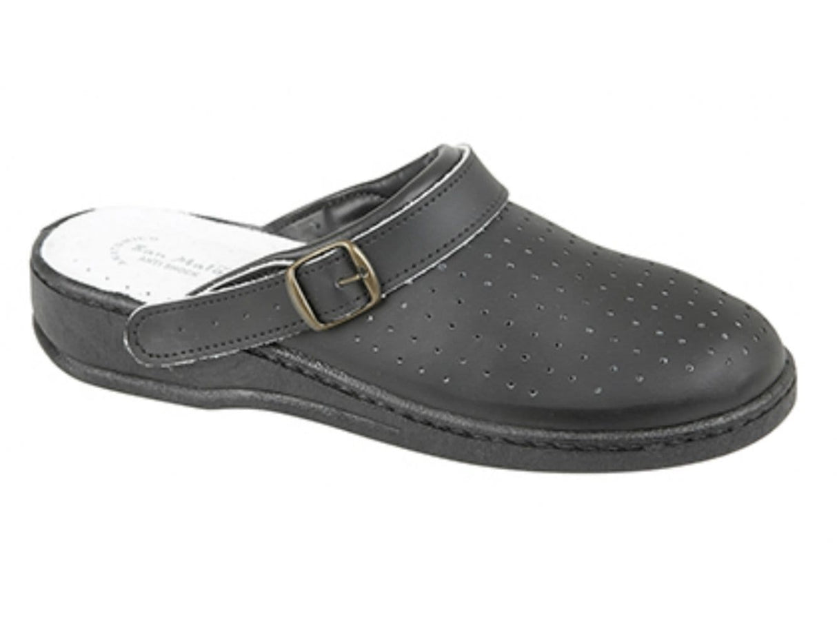 DEK JESSE Mens Leather Mule Clogs Sandals Black