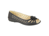 Boulevard DAYNA Womens Faux Leather Flower Peep Toe Flats Black