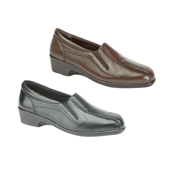 Mod Comfys LORETTA Womens Leather Wedge Loafers Black