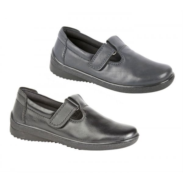 Mod Comfys LINA Womens T-Bar Touch Fasten Padded Shoes Black