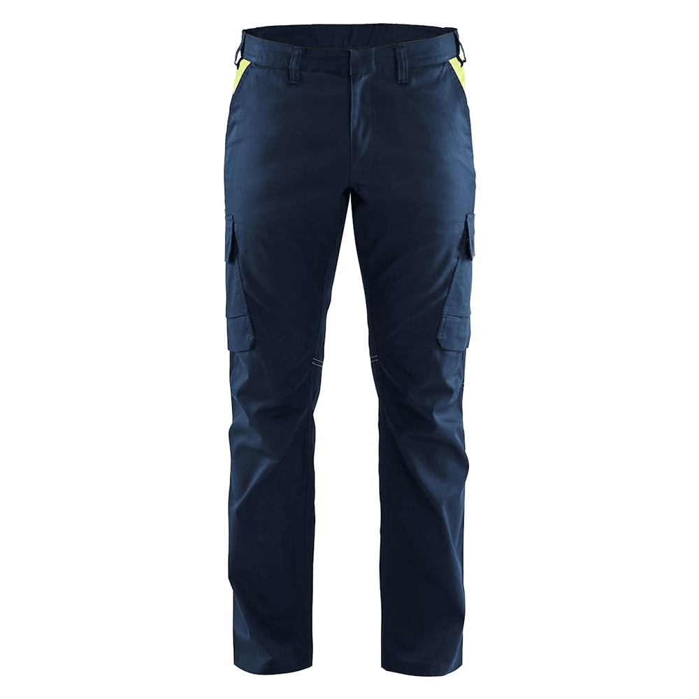 Blaklader 1444 Industry Stretch Trouser Dark Navy Blue/Hi-Vis Yellow