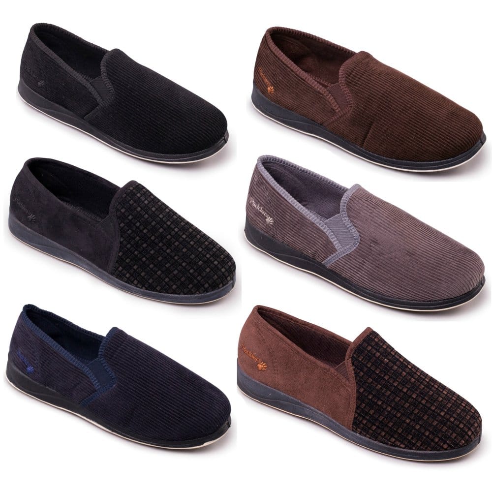 Padders ALBERT Mens (G Fit) Full Slippers Corduroy Black