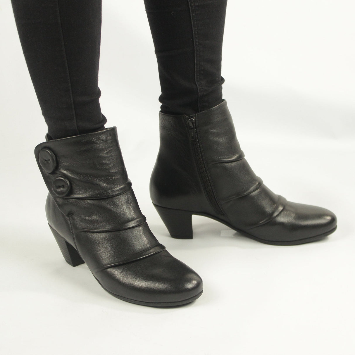 Cipriata EMMA Womens Leather Button Zip Up Ankle Boots Black