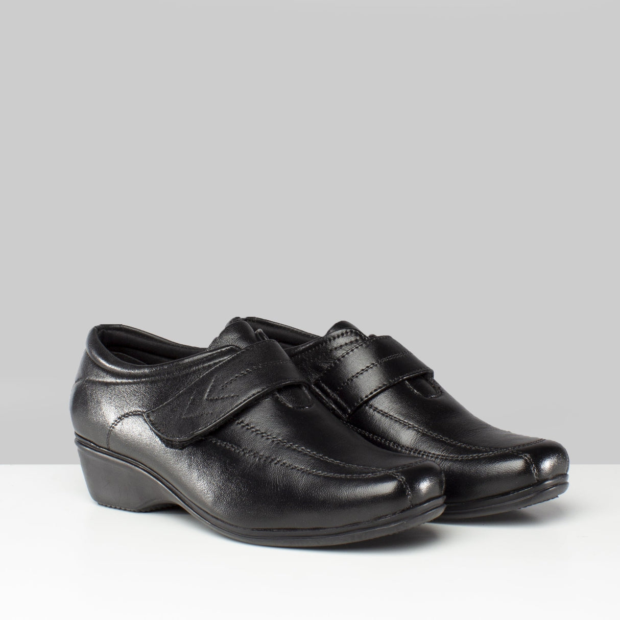 Mod Comfys KAREN Womens Touch Fasten Wedge Leather Shoes Black