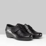 Mod Comfys KAREN Womens Touch Fasten Wedge Leather Shoes Black