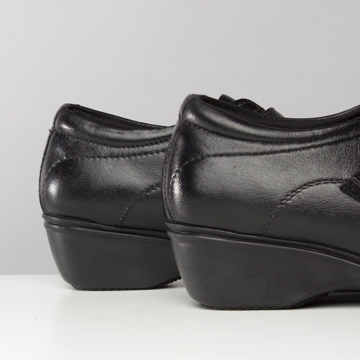 Mod Comfys KAREN Womens Touch Fasten Wedge Leather Shoes Black