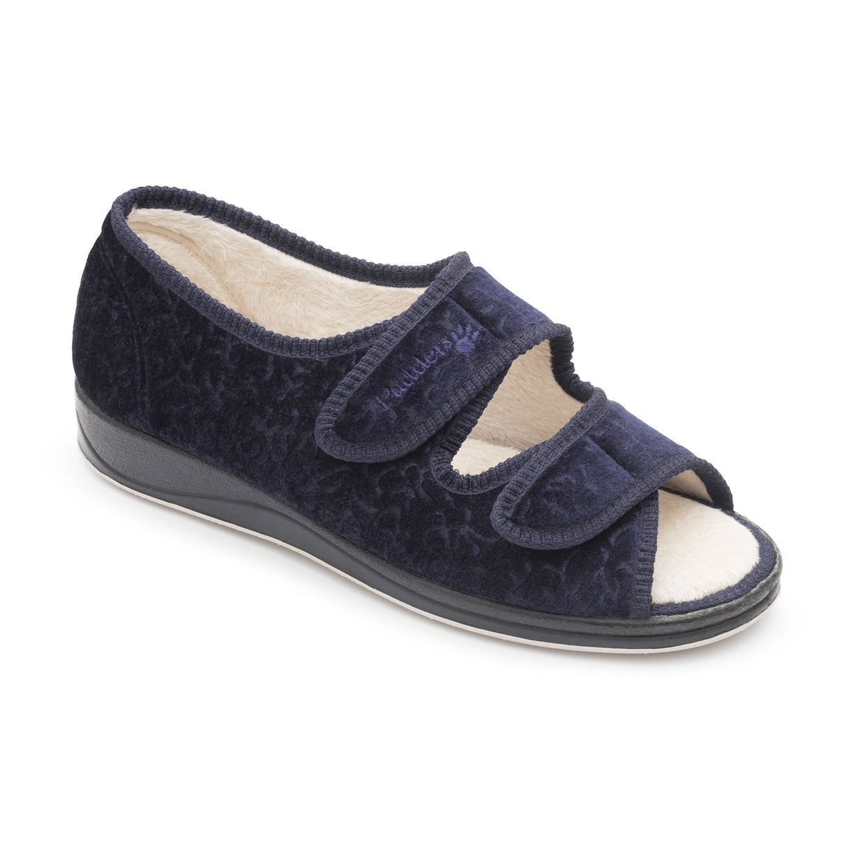 Padders LYDIA Womens (2E Fit) Touch Fasten Slippers Navy