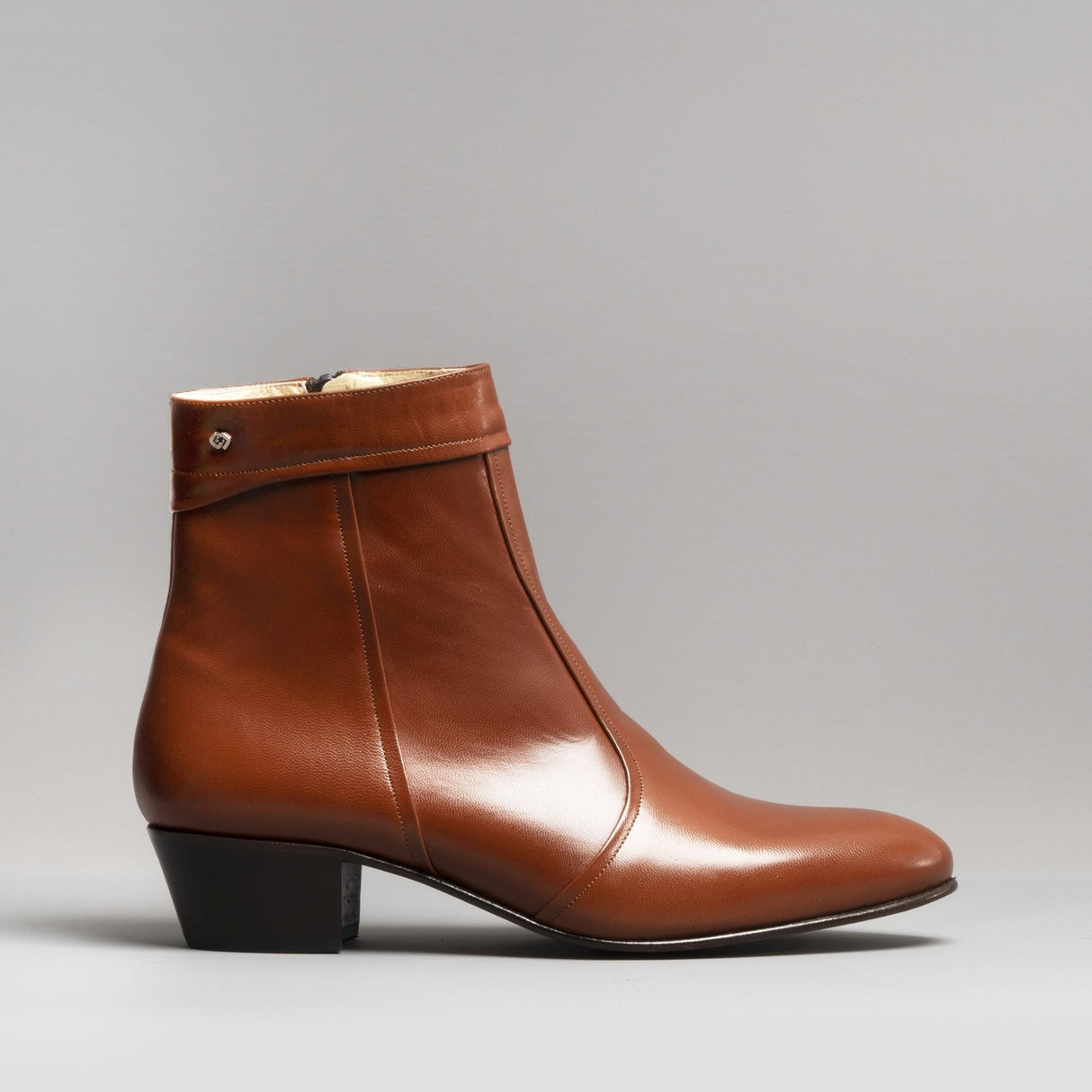 EMMANUEL Mens Leather Cuban Heel Boots Armagnac