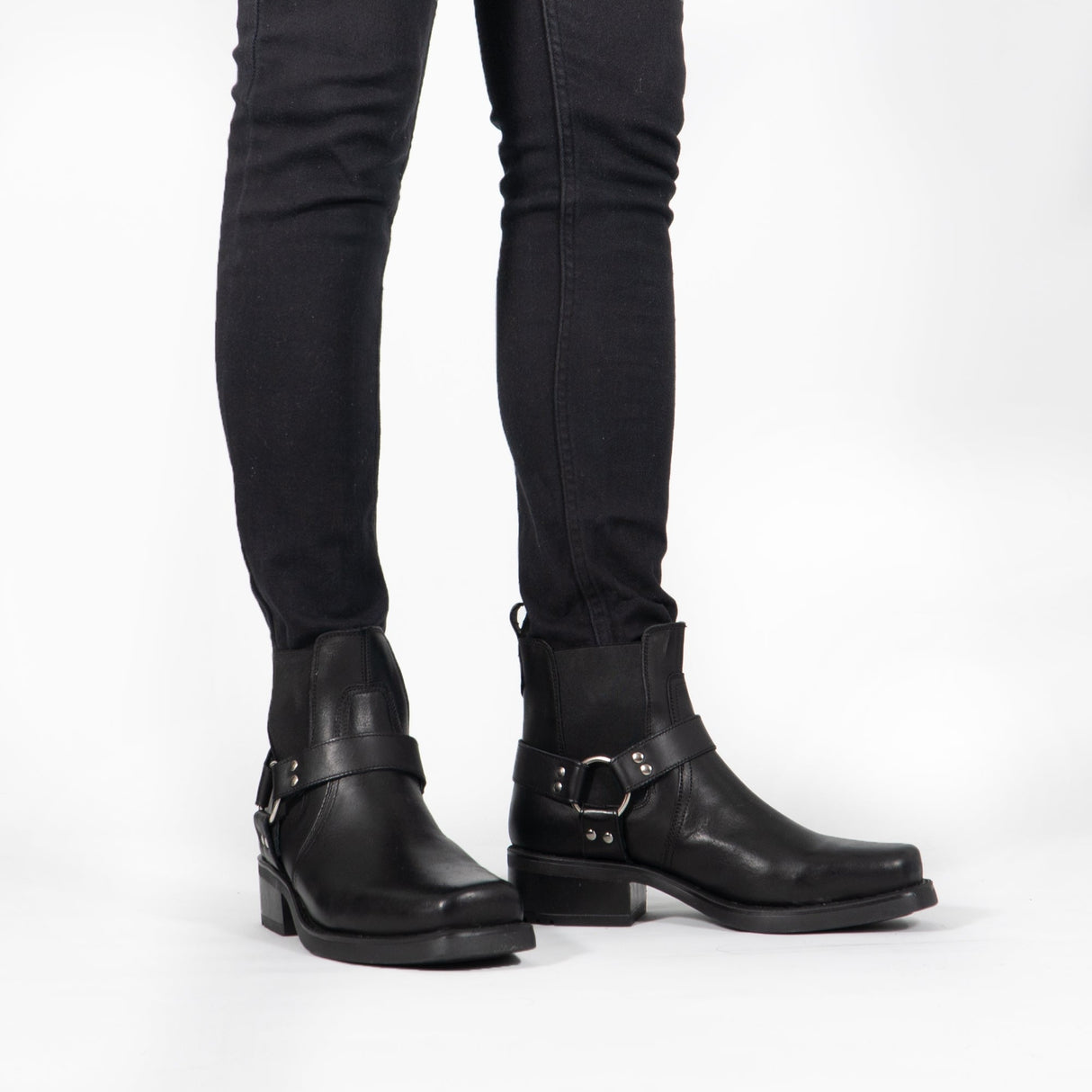 Woodland HARLEY Mens Leather Ankle Biker Cowboy Boots Black