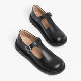 Kickers KICK Girls T-Bar Leather School Shoes Black