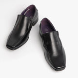 US Brass RAVEN Boys Faux Leather Slip On School Shoes Black