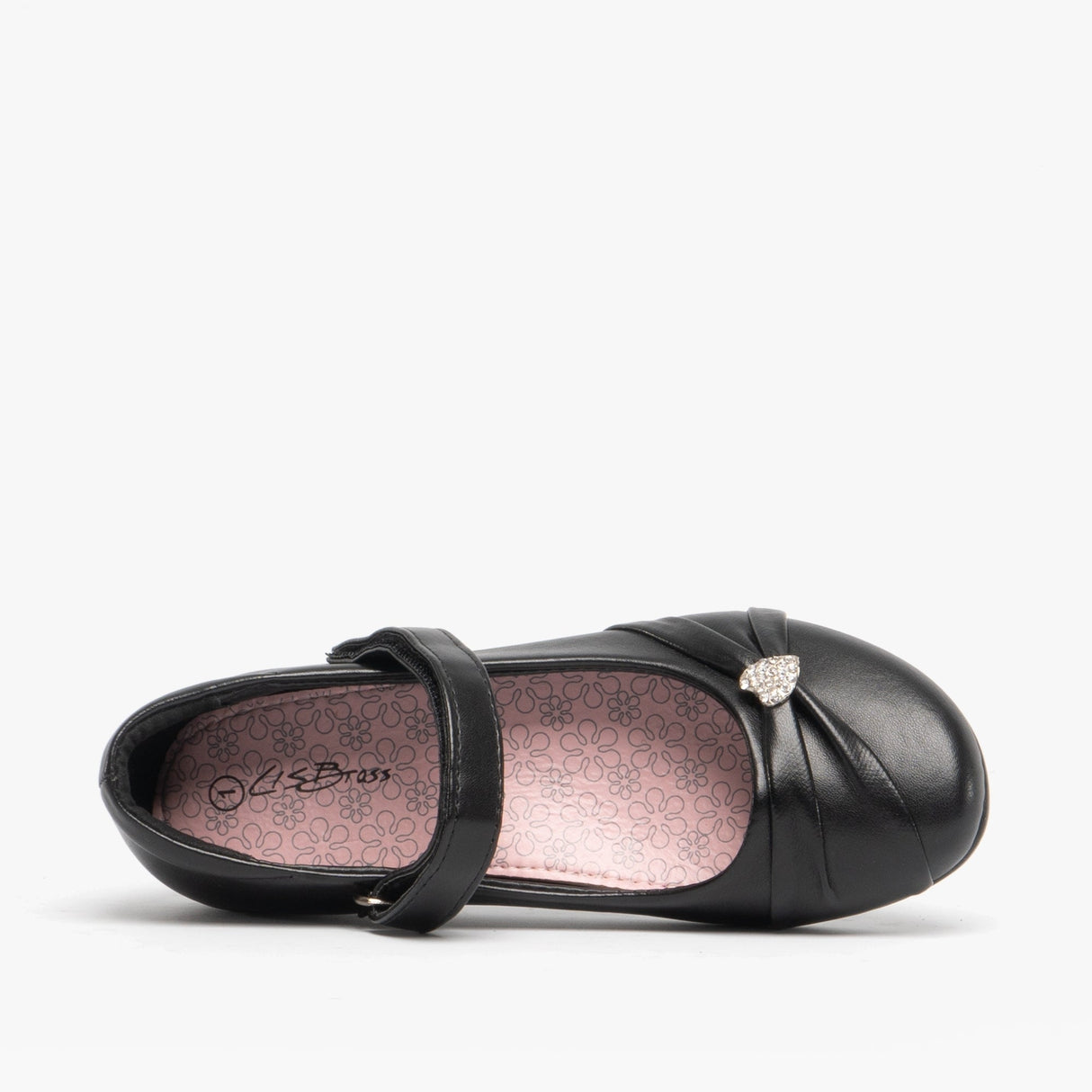 US Brass PAIGE II Girls Touch Fastened Diamante Brooch Bar Shoes Black