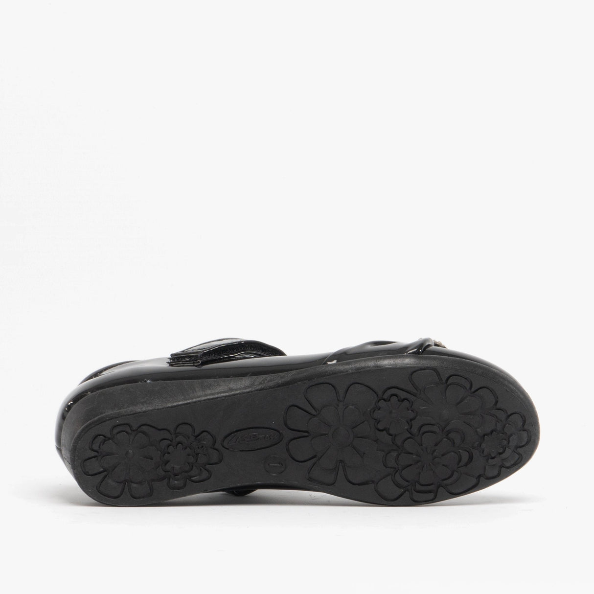 US Brass PAIGE II Girls Touch Fastened Diamante Bar Shoes Patent Black