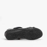 US Brass PAIGE II Girls Touch Fastened Diamante Bar Shoes Patent Black