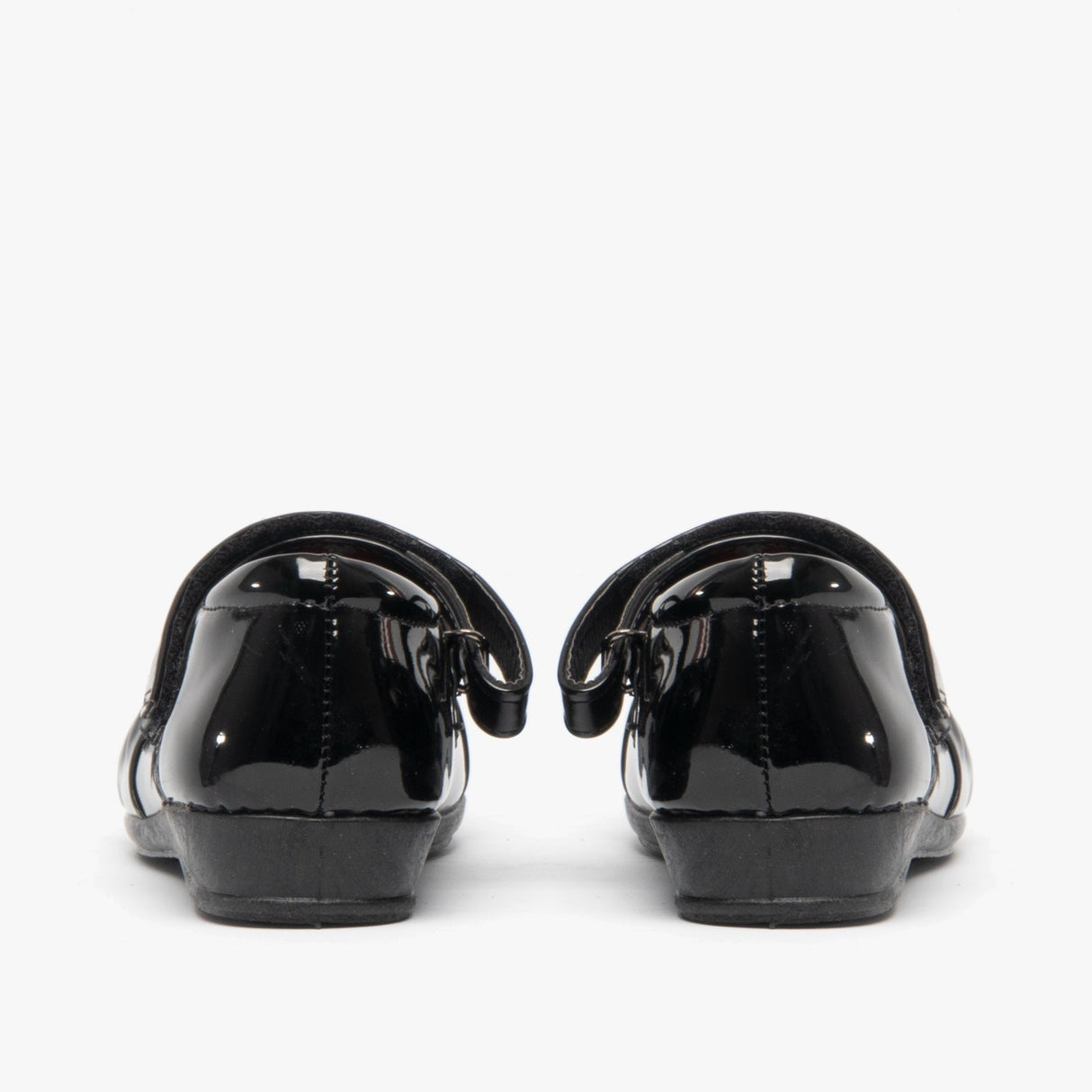 US Brass PAIGE II Girls Touch Fastened Diamante Bar Shoes Patent Black