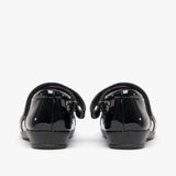 US Brass PAIGE II Girls Touch Fastened Diamante Bar Shoes Patent Black