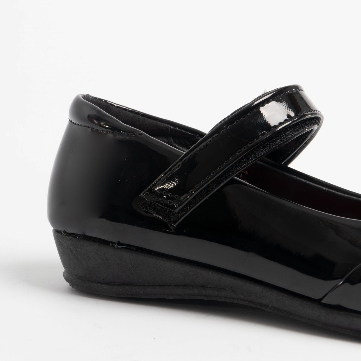 US Brass PAIGE II Girls Touch Fastened Diamante Bar Shoes Patent Black