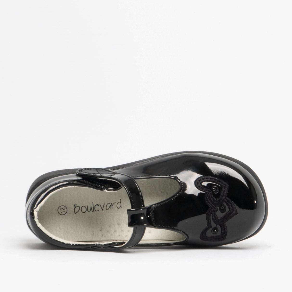 Boulevard Girls Touch Fasten T-Bar School Shoes Black Patent