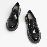 GEOX JR CASEY Girls Patent Brogue School Shoes Black