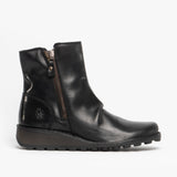 Fly London MON944FLY Womens Leather Wedge Ankle Boots Black