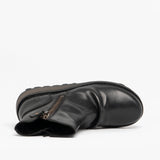 Fly London MON944FLY Womens Leather Wedge Ankle Boots Black