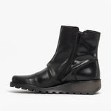 Fly London MON944FLY Womens Leather Wedge Ankle Boots Black