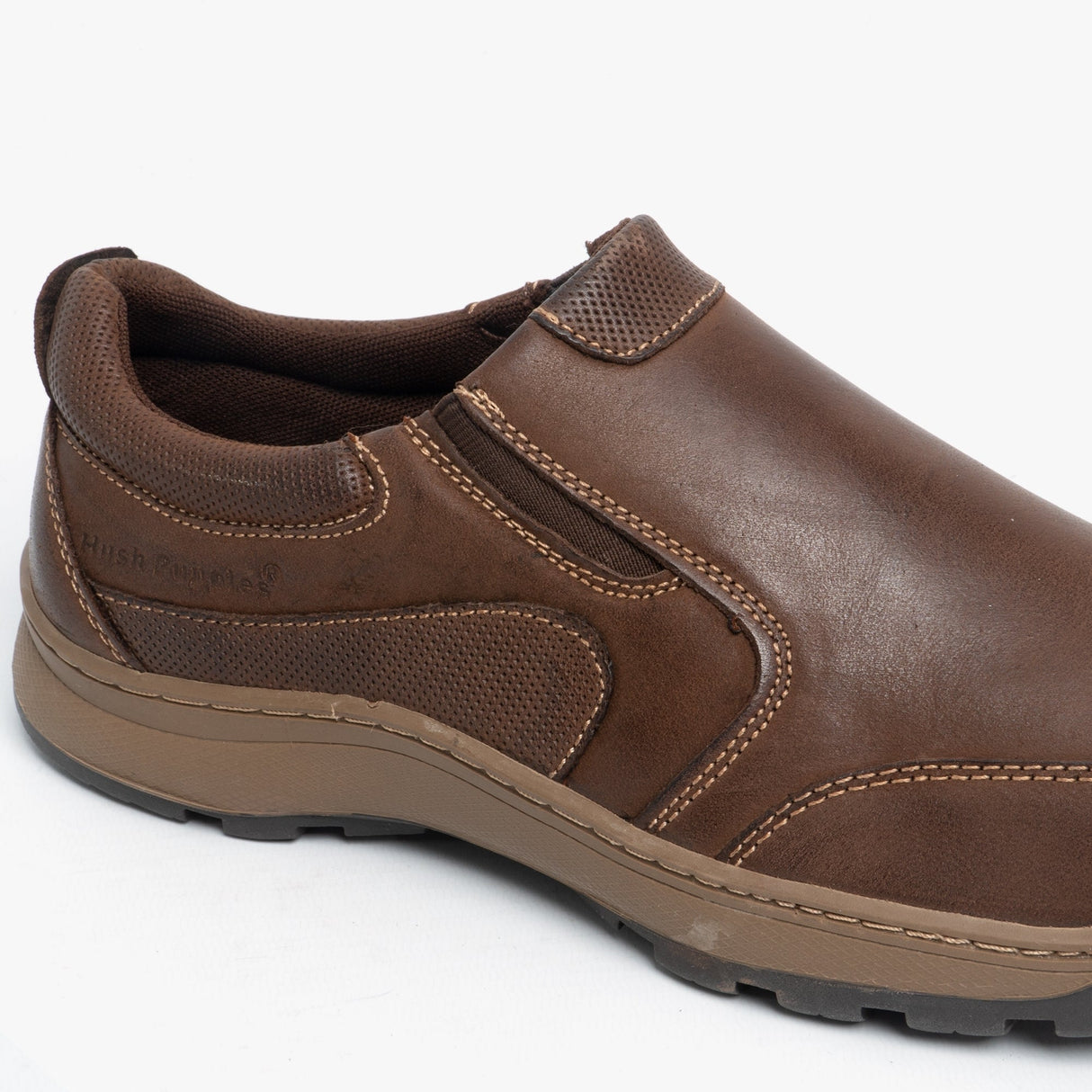 Hush Puppies JASPER Mens Leather Slip On Shoes Brown