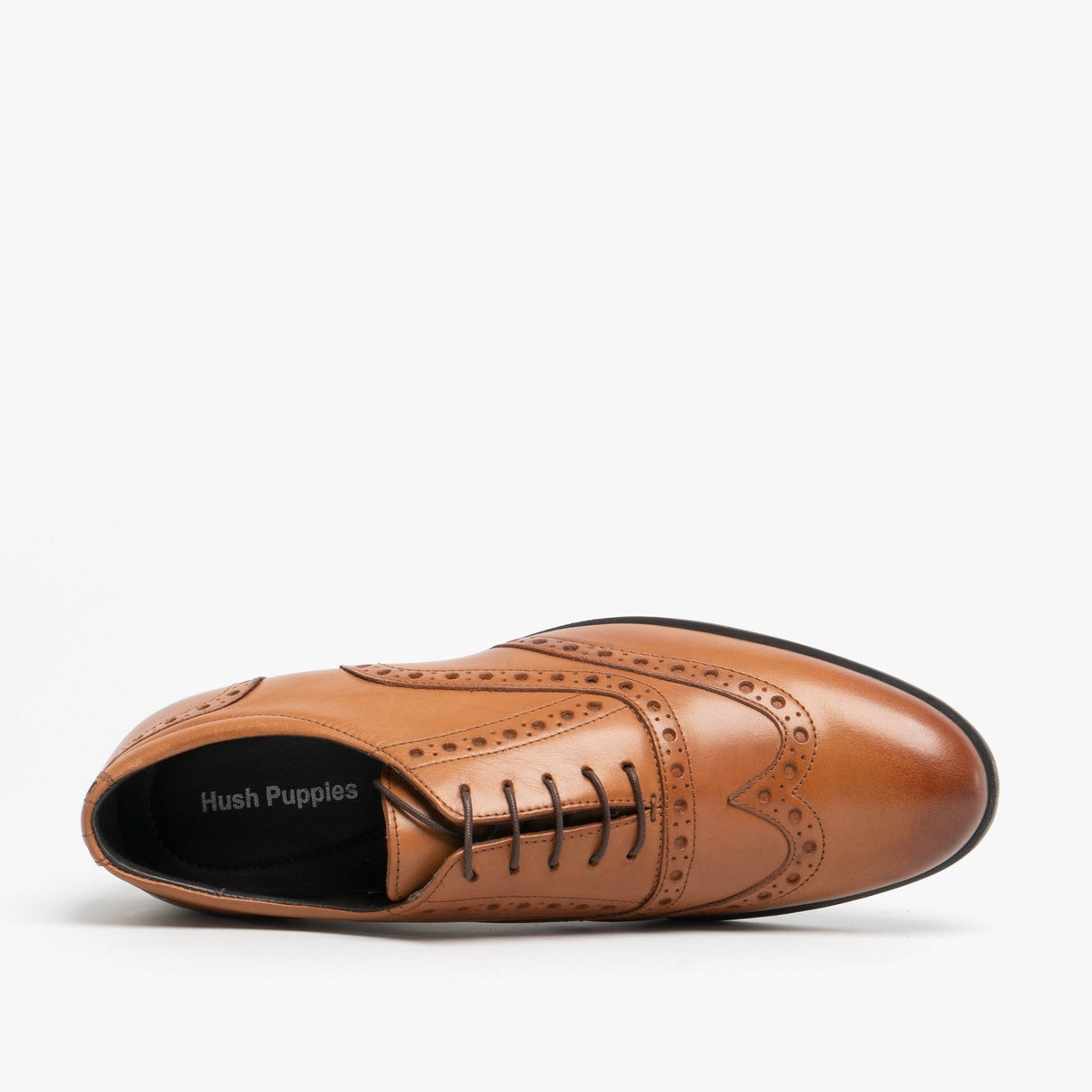 Hush Puppies OAKEN Mens Leather Brogue Shoes Dark Brown