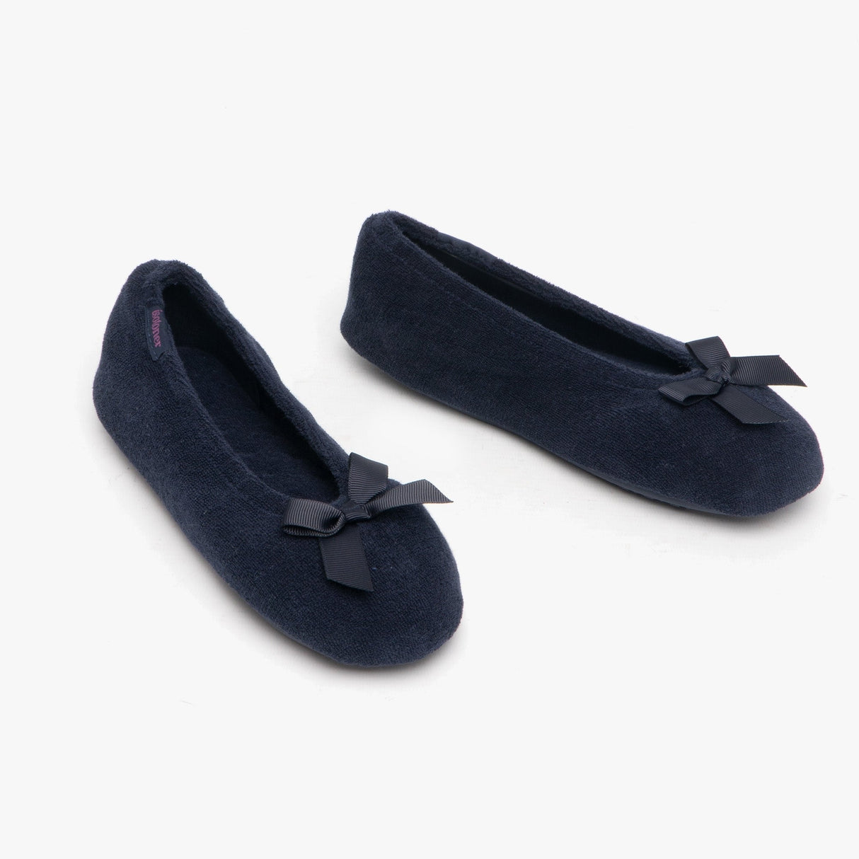 Totes Isotoner STRETCH TERRY BOW Womens Ballerina Slippers Navy