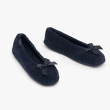 Totes Isotoner STRETCH TERRY BOW Womens Ballerina Slippers Navy