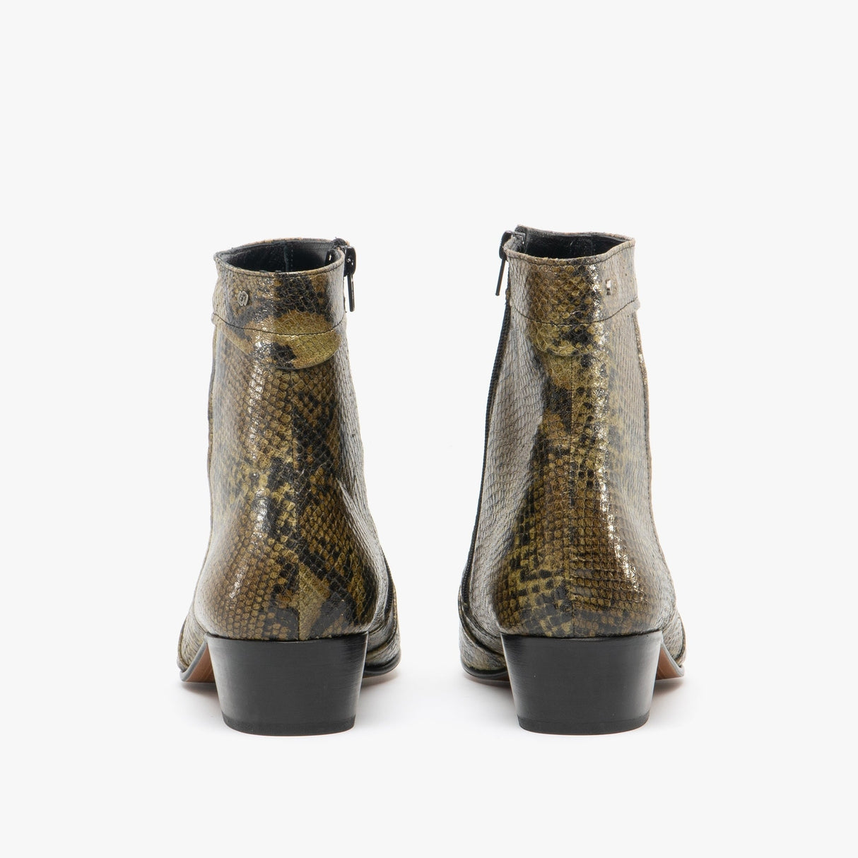 Club Cubano EMMANUEL Mens Snakeprint Leather Cuban Heel Boots Musgo