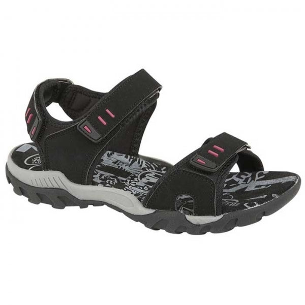 PDQ SANDY Womens Faux Nubuck Velcro Sports Sandals Black