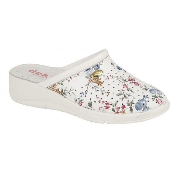 DEK DOROTHEA Womens Leather Clog Shoes White Floral