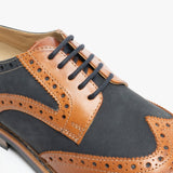 Roamers ARNOLD Mens Leather/Nubuck Brogue Oxford Shoe Dark Tan/Navy