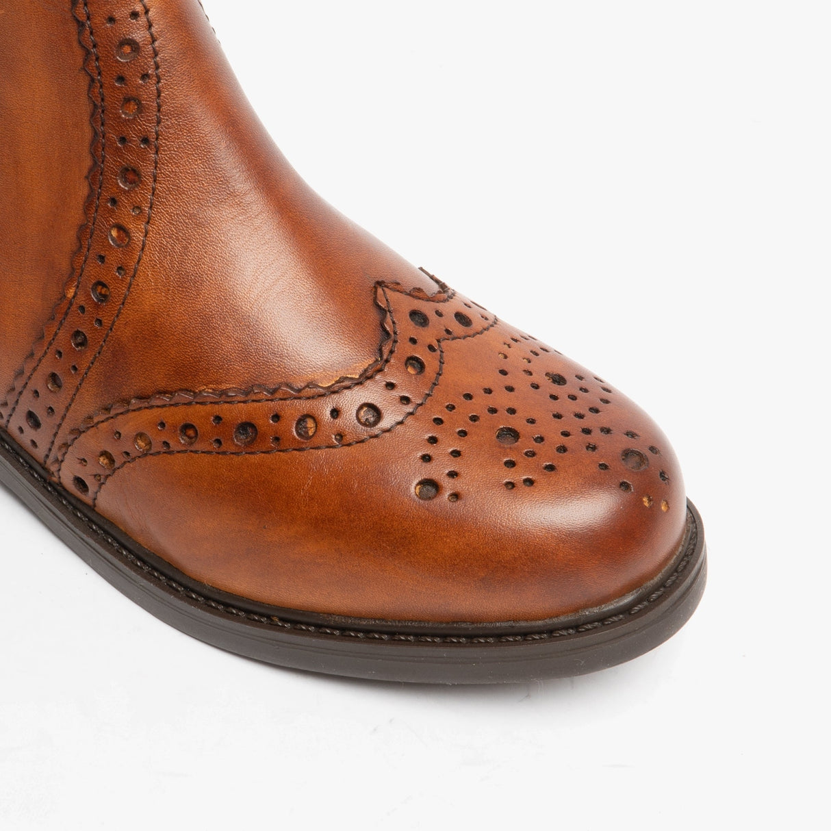 Roamers JOHNNY Boys Leather Brogue Chelsea Boots Tan