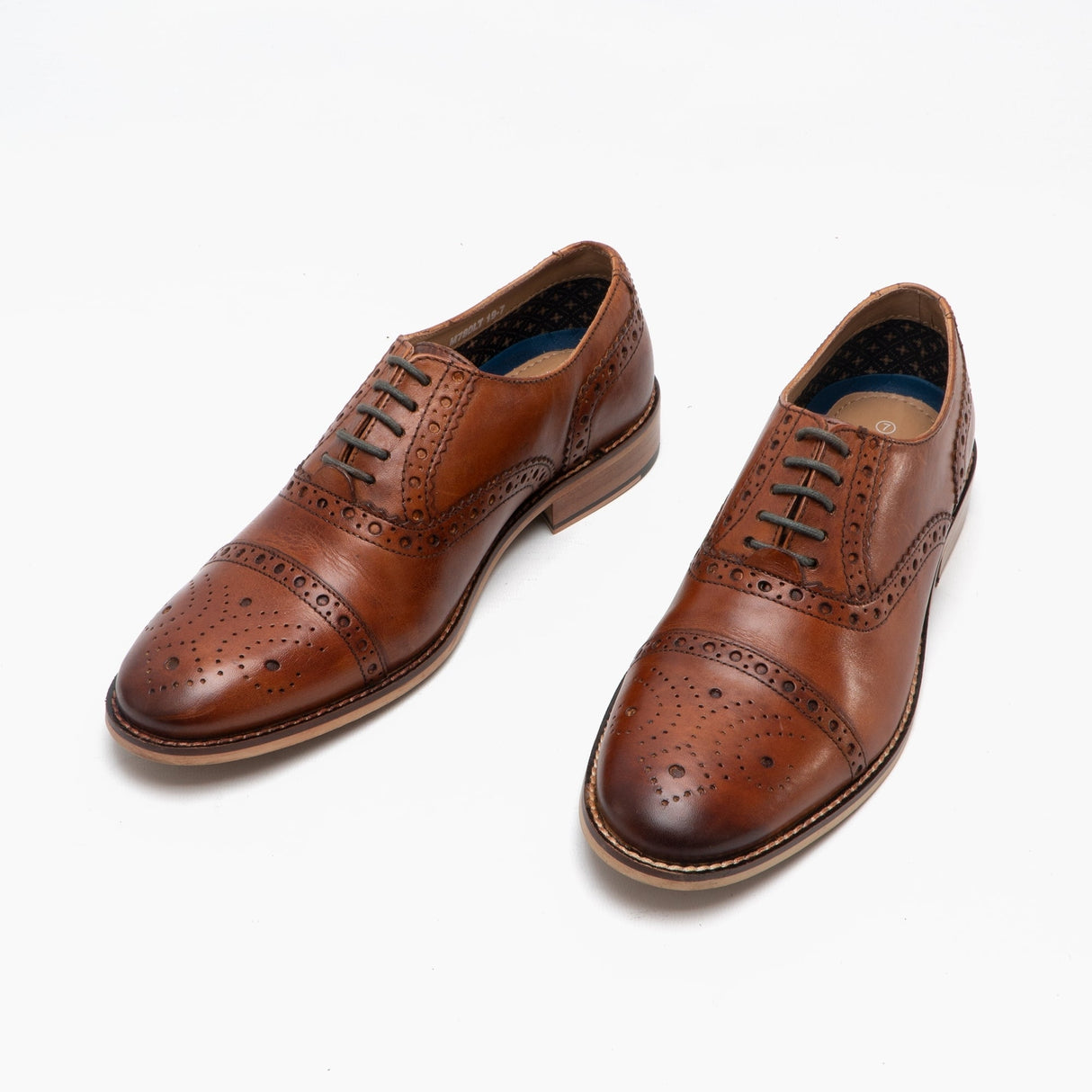 Roamers TREVOR Mens Leather Capped Brogue Shoes Tan