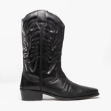 Woodland KANSAS Mens Calf Length Leather Cowboy Boots Black