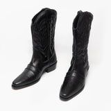 Woodland KANSAS Mens Calf Length Leather Cowboy Boots Black