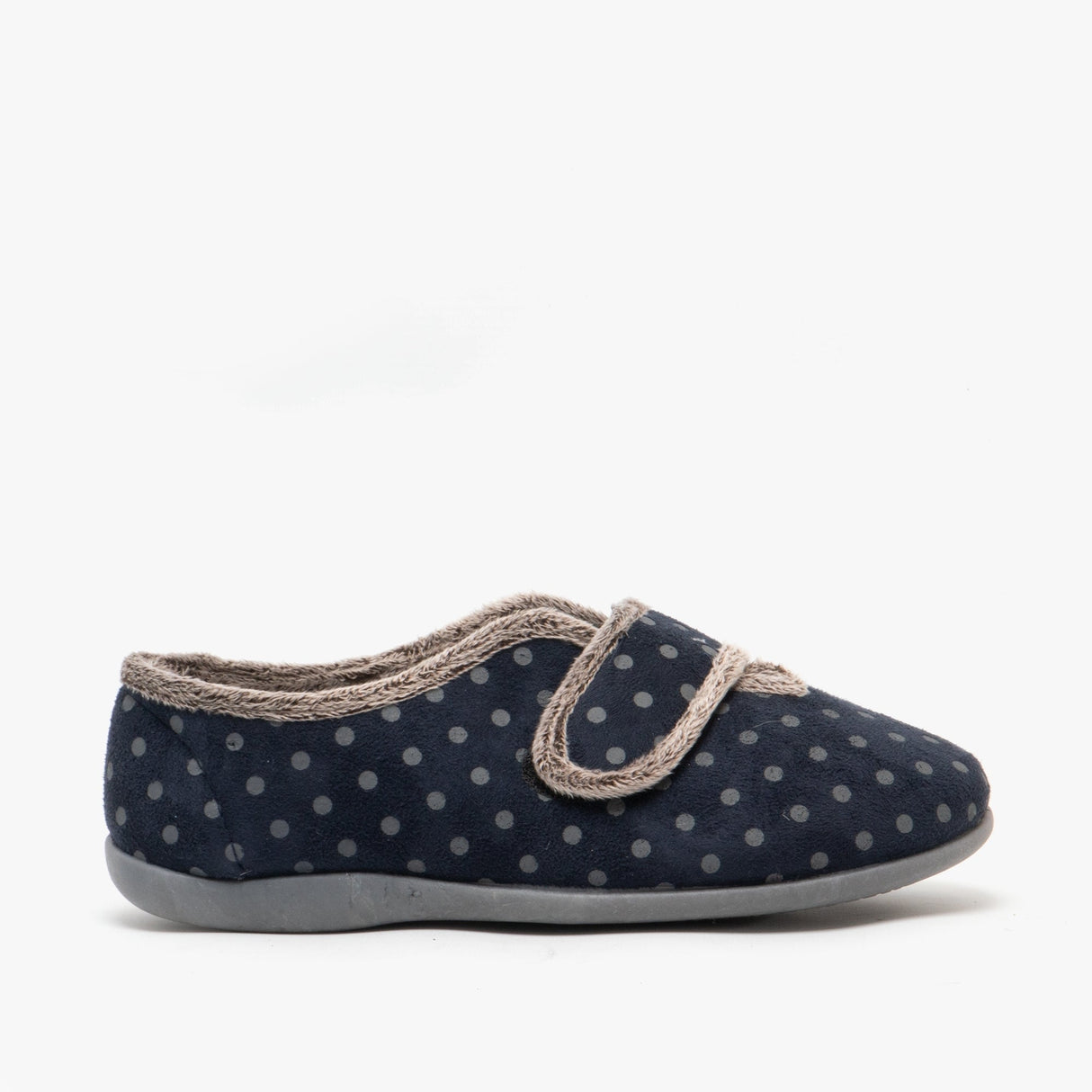 LUCY Womens Touch Fasten Slippers Navy/Grey