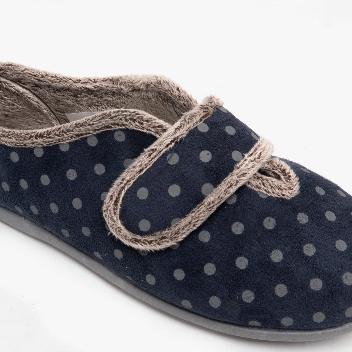 LUCY Womens Touch Fasten Slippers Navy/Grey