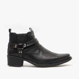 US Brass EASTWOOD Mens Harness Ankle Cowboy Boots Black