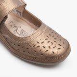 Boulevard ALEX Womens Extra Wide EEE Leather Velcro Mary Jane Shoes Bronze