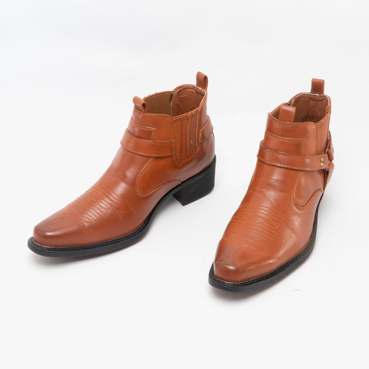 US Brass EASTWOOD Mens Harness Ankle Cowboy Boots Tan