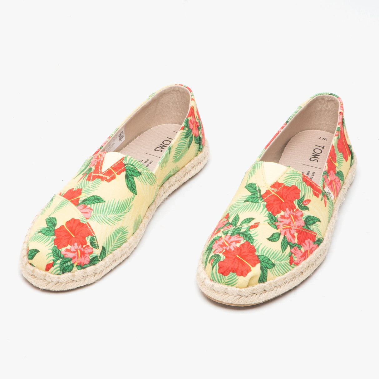 TOMS ALPARGATA ROPE Womens Canvas Shoes Yellow Hibiscus