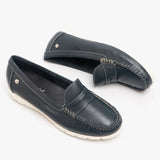 Hush Puppies PAIGE Womens Leather Loafers Navy