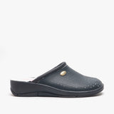 DEK ANGIE Womens Leather Mule Clogs Sandals Navy