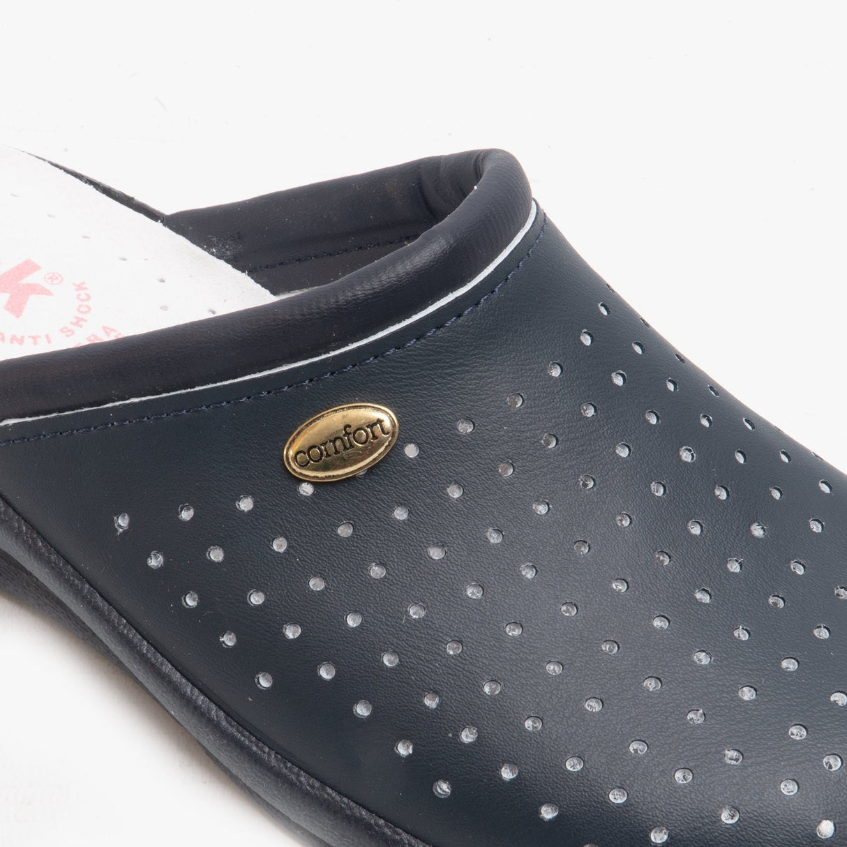 DEK ANGIE Womens Leather Mule Clogs Sandals Navy