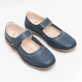 Boulevard ALEX Womens Extra Wide EEE Leather Velcro Mary Jane Shoes Navy