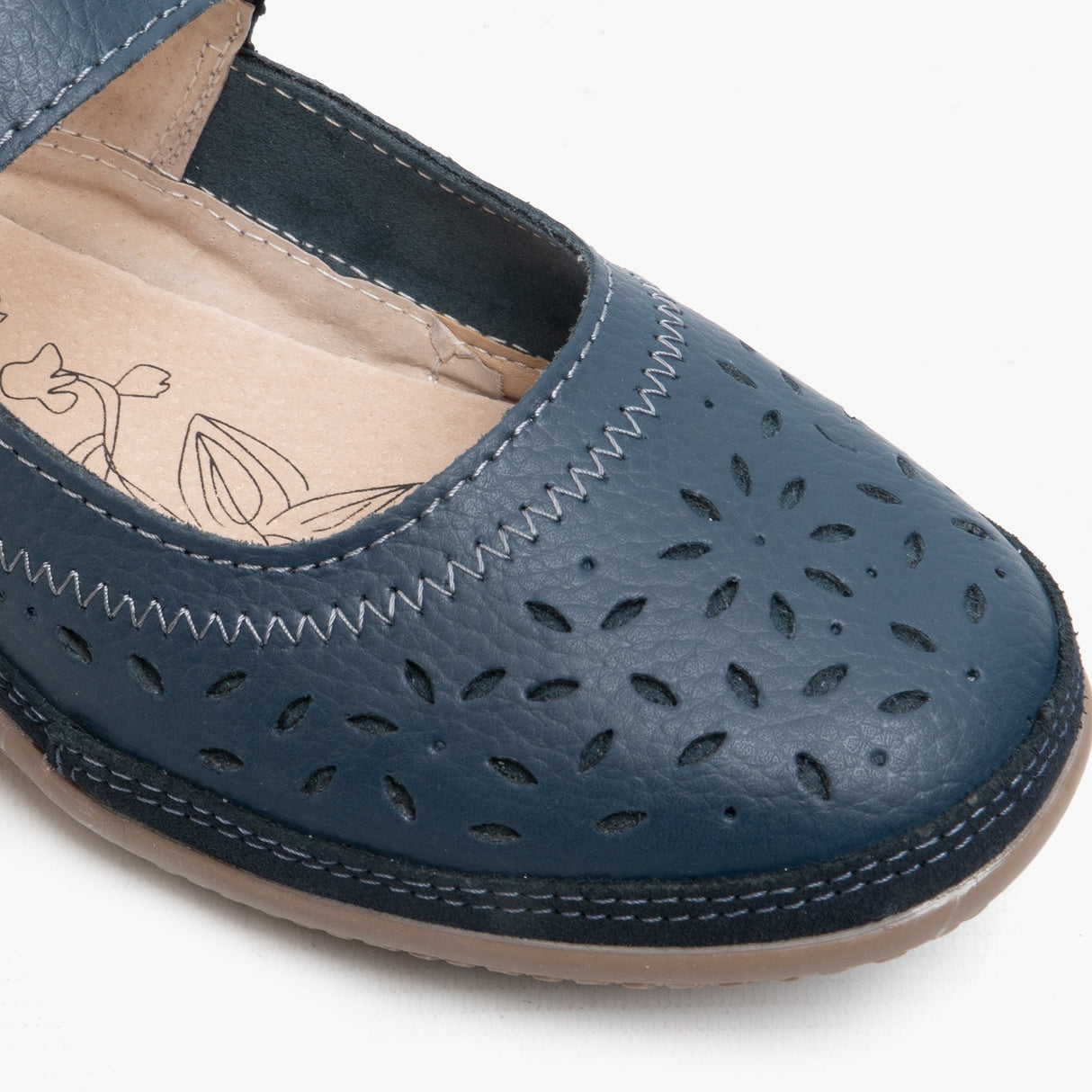 Boulevard ALEX Womens Extra Wide EEE Leather Velcro Mary Jane Shoes Navy