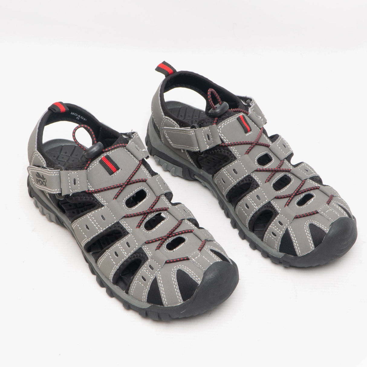 PDQ KEN Mens Nubuck Toggle Sandals Grey/Red
